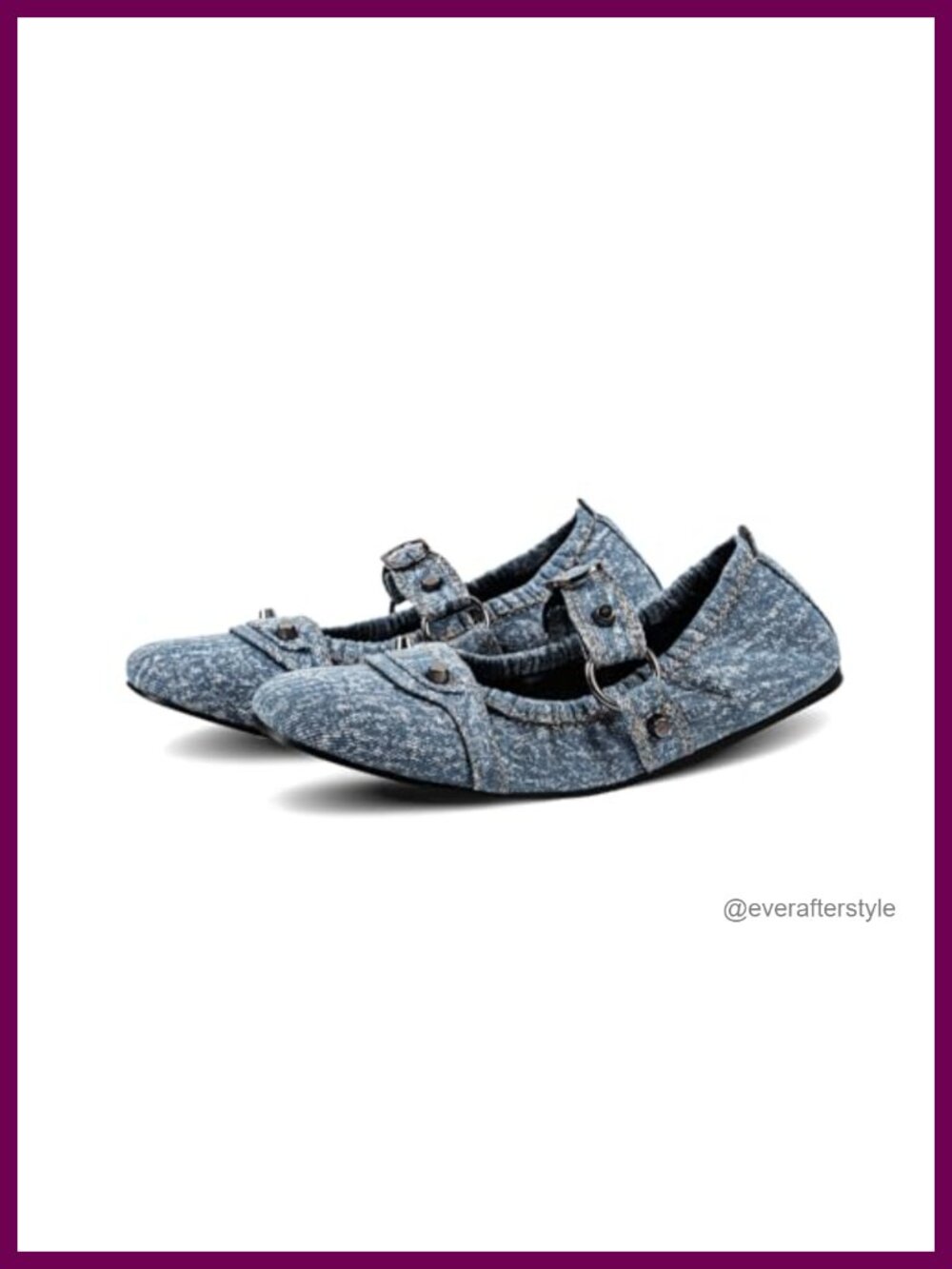 Studded Ring Buckle Mary Jane Flats Ruched Round Toe Ballet Flats
